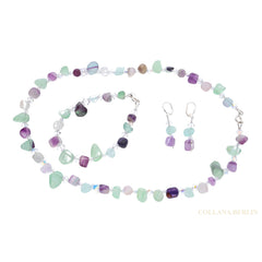 Schmuckset aus Fluorit-Edelsteinen mit Swarovskikristallen