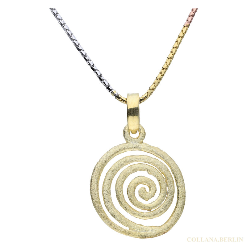 Kette tricolor mit Anhänger in Form einer Spirale, 925 Silber vergoldet