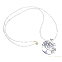 Kette 925 Silber vergoldet Unikat mit Mondstein und Anhänger Lebensbaum