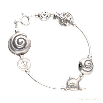 Armband aus 925 Silber mit Fischen und Schnecken