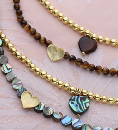 Goldfilled  Armband  aus Goldperlen mit Herzanhänger Pink Opal