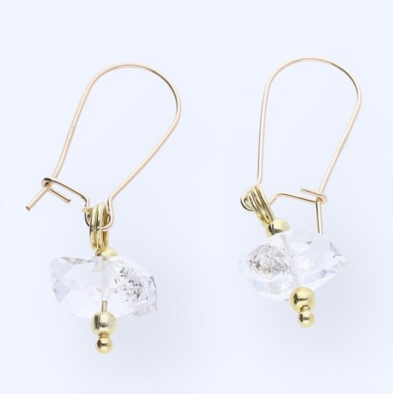 Goldgefüllte Ohrringe mit Herkimer Diamant, Bergkristall, 14 Karat goldfilled