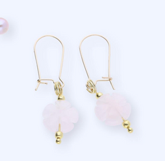 Goldgefüllte Ohrringe, Rosenquarzblumen, 14 Karat Goldfiled