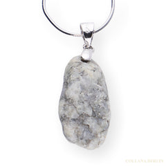Beachjewellery: Kette aus 925 Silber mit Stein-Anhänger grau meliert