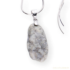 Beachjewellery: Kette aus 925 Silber mit Stein-Anhänger grau meliert
