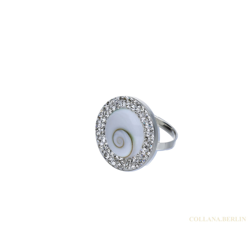 Ring mit Shivaauge und Kristallen, aus 925 Silber, verstellbar, (klein)