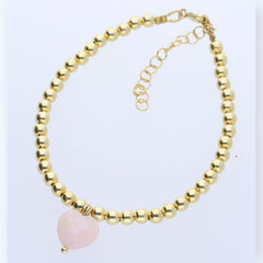 Goldfilled  Armband  aus Goldperlen mit Herzanhänger Pink Opal