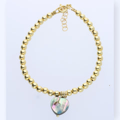 Goldfilled  Armband  aus Goldperlen mit Herzanhänger aus Abalone
