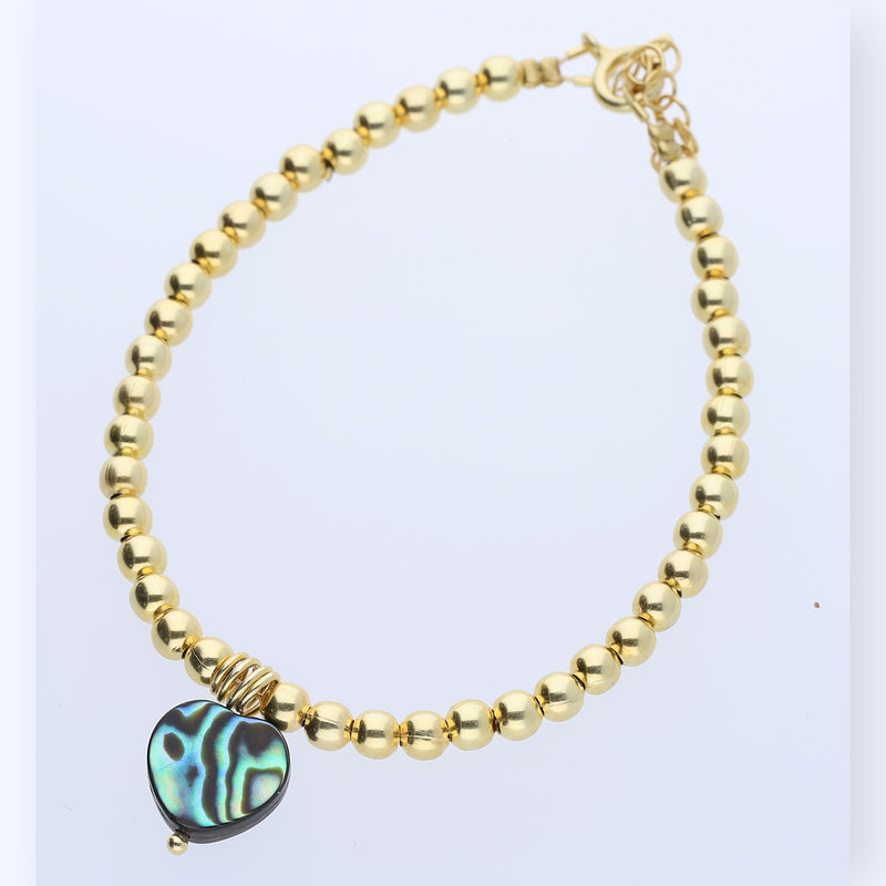 Goldfilled  Armband  aus Goldperlen mit Herzanhänger aus Abalone
