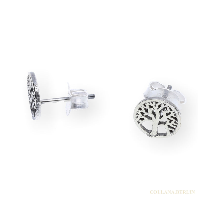Runde, kleine Ohrstecker mit Lebensbaum aus 925 Silber